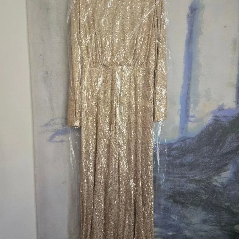 Betsy & Adam Gold Sequin Maxi Dress